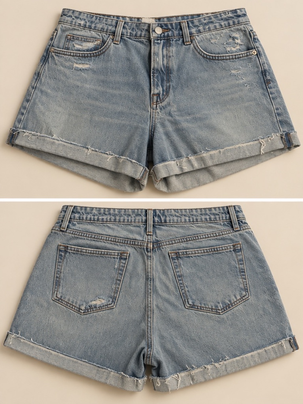 Frame Denim Light Wash Rolled Hem Jean Shorts